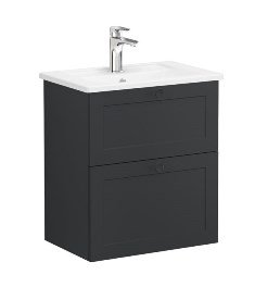 Vitra Root Classic 68663 Lavabo Dolabı, Çift Çekmeceli, 60 Cm, Dar, Mat Grafit, Köşeli Lavabolu